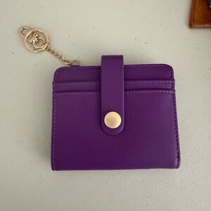 Purple Snap Closure Card Wallet with Gold Keychain